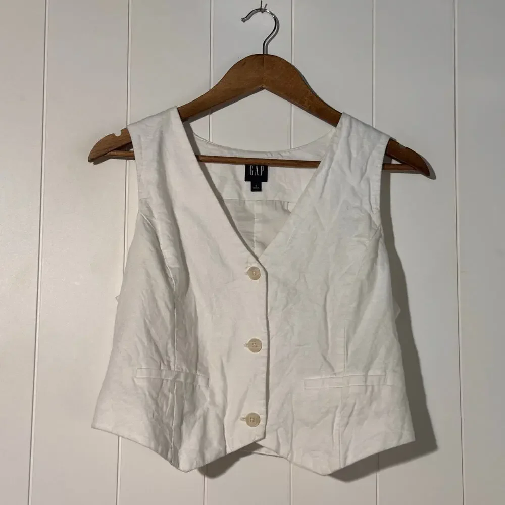 GAP Kids Boys Off White Cotton Stretch Button Front Vest Size S 6-7 Dressy